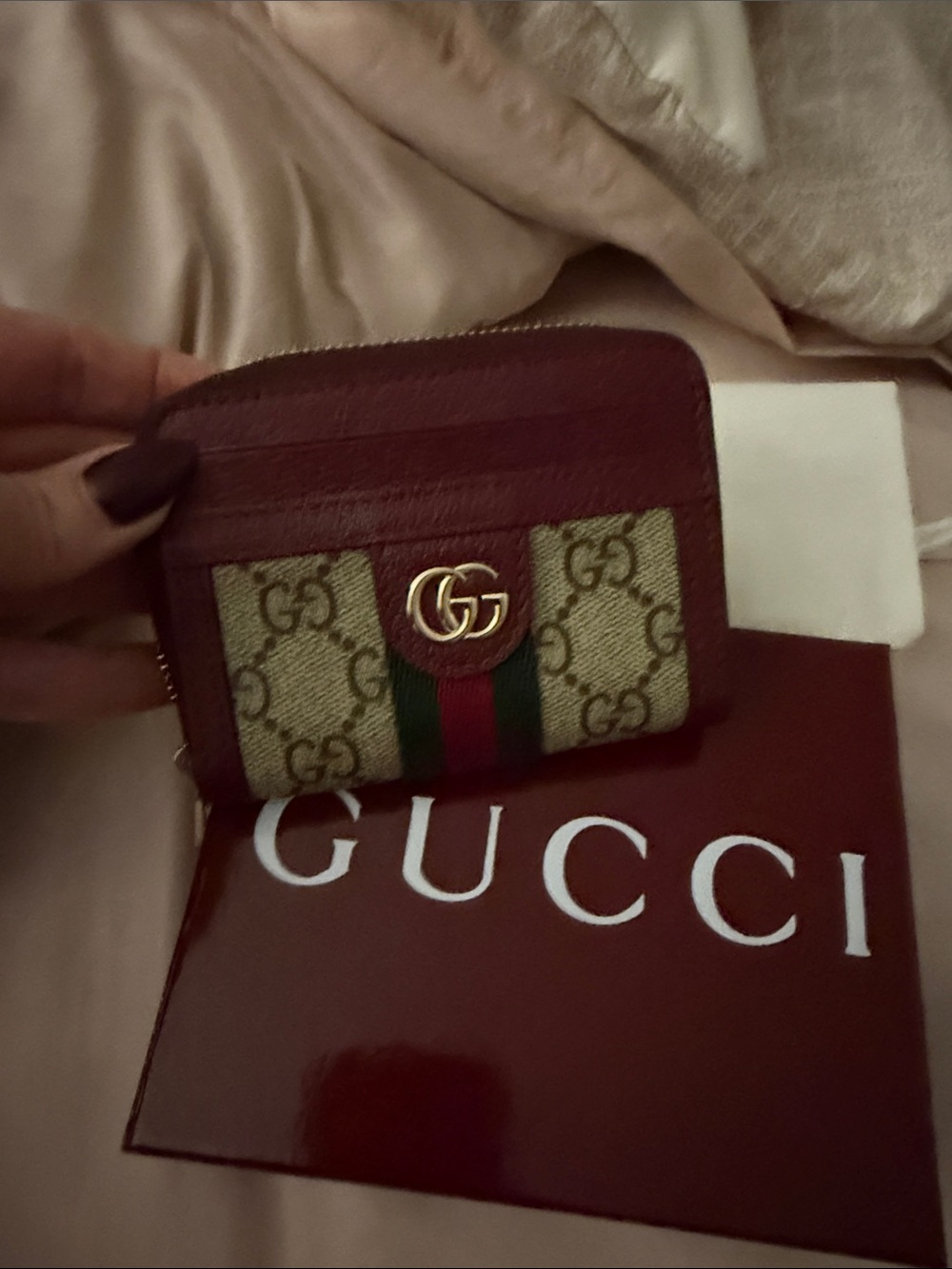 Gucci Burgundy Red GG Canvas Card Case Wallet